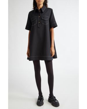 Ganni Sable Topstitch Detail Crepe Swing Minidress - Black