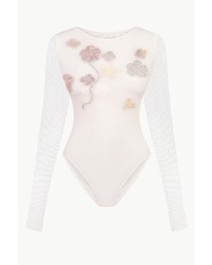 Malva Florea Bridal Sheer Mesh Bodysuit With 3D Florals - White