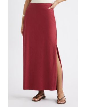 Open Edit Linen Blend Column Maxi Skirt - Red