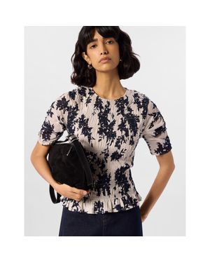 Whistles Smocked Floral Ruffle Hem Peplum Blouse - Black