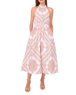 Halogen® Medallion Print Cotton High Neck Halter Dress - Pink