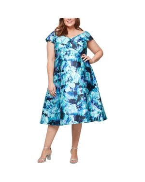 Alex Evenings Printed Mikado Off The Shoulder Cocktail Dress - Blue