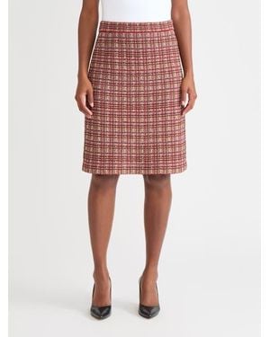 Misook Plaid Multi-Stitch Straight Skirt - Red