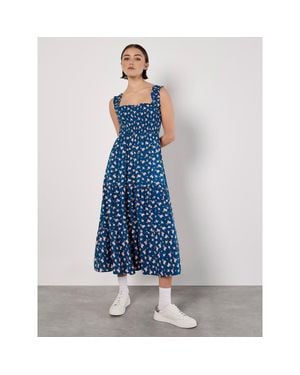 Apricot Spaced Ditsy Smocked Tiered Dress - Blue