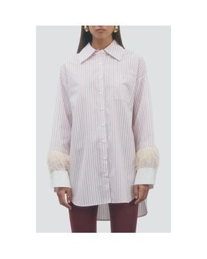Maude Club Lottie Cotton Shirt With Feather Trim - Gray