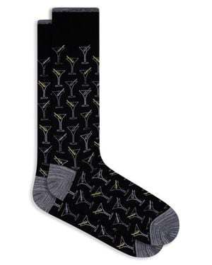 Bugatchi Martini Pattern Mercerized Cotton Blend Dress Socks - Black