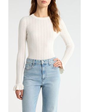 PAIGE Ophelia Pointelle Stitch Organic Cotton & Silk Blend Sweater - White