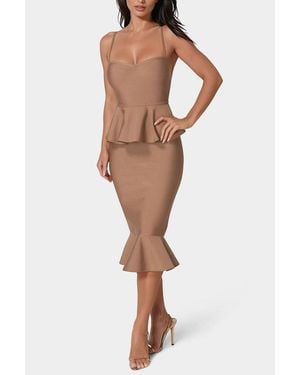 Bebe Peplum Bandage Midi Cocktail Dress - Multicolor