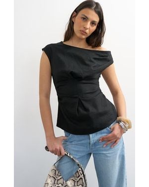 TOPSHOP Off The Shoulder Ruched Pleat Waist Top - Black