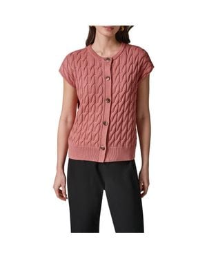 Donna Karan Extended Shoulder Cable Cardigan - Red