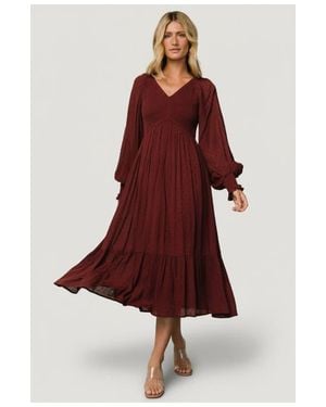 Baltic Born Lainey Smocked Dotted Midi Dress - Red