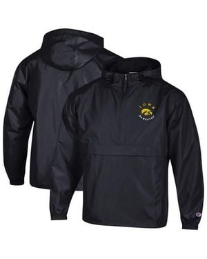 Champion Iowa Hawkeyes Packable Hooded Windbreaker Half-Zip Jacket - Blue