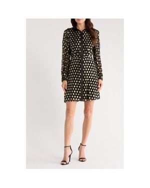 Halogen® Foil Dot Empire Waist Long Sleeve Shirtdress - Black
