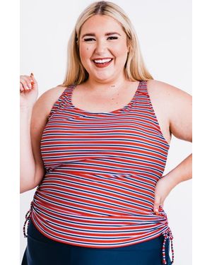 Calypsa Plus Size Maya Tankini Swim Top With Removable Cups - Red