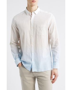 Johnston & Murphy Ombré Linen & Cotton Button-Up Shirt - White