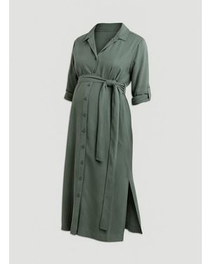 Isabella Oliver Kelsy Maternity Belted Shirt Dress - Green