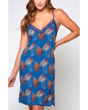 iCollection Lace Trim Viscose Chemise With Adjustable Straps - Blue