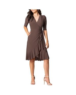 Kiyonna Whimsy Midi Wrap Dress - Brown