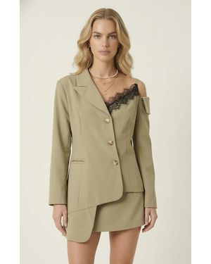 Modenaire Asymmetric One Shoulder Tailored Blazer Jacket - Natural