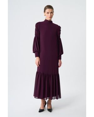 Mizalle Draped Chiffon Dress - Purple