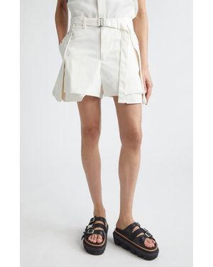 Sacai Hybrid Cotton Denim & Wool Shorts - White