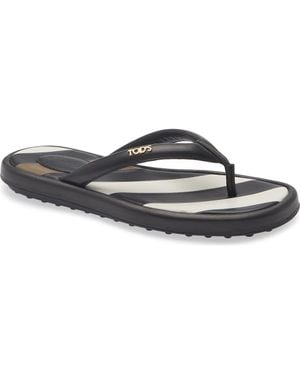 Tod's Stripe Leather Gomma Flip Flop - Blue