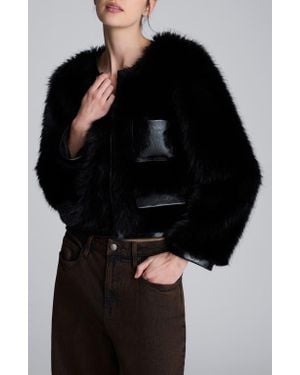 Kenneth Cole Faux Fur & Faux Leather Jacket - Black