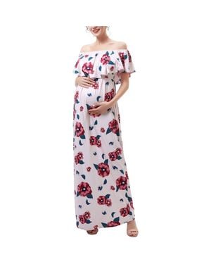 Kimi + Kai Marina Off The Shoulder Maternity Nursing Maxi Dress - Red