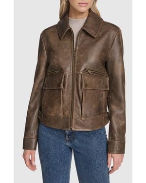 Andrew Marc Addis Aviator Leather Jacket - Brown