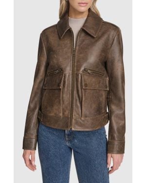 Andrew Marc Addis Aviator Leather Jacket - Brown