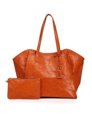 Old Trend Iris Large Leather Carryall Tote - Orange