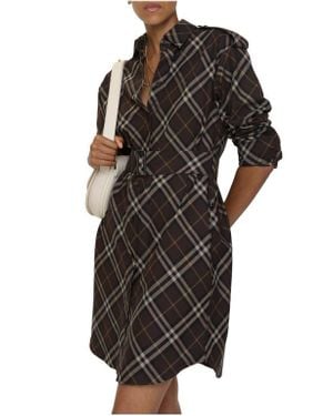 Burberry Check Cotton Flannel Shirt Dress - Brown