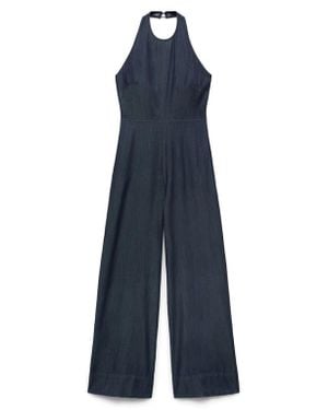 Mango Denim Halter Jumpsuit - Blue