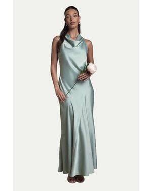 Oasis Cowl Halterneck Satin Bridesmaid Dress - Green