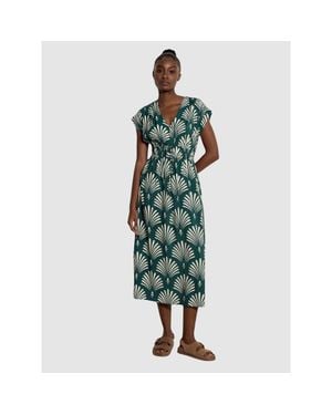 Apricot Palm Geo Smock Waist Dress - Green
