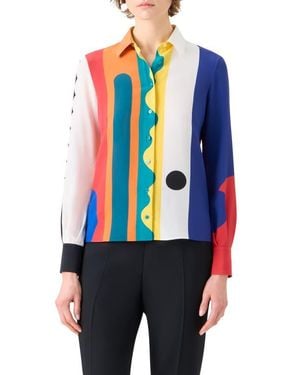 Akris Paravent Print Silk Button-Up Shirt - Blue