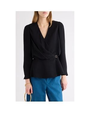 Chloé Fluid Faille Cinched Waist Top - Black