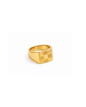 ADIBA Squares Pattern Stainless Steel Ring - Yellow