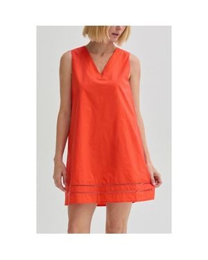Crescent Lattice Trim Poplin Mini Dress - Red