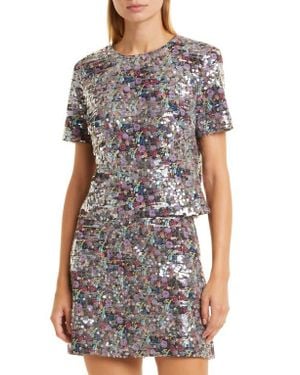 Club Monaco Floral Sequin Top - Gray