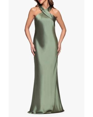 Xscape Evenings Halter Neck Satin Trumpet Gown - Green