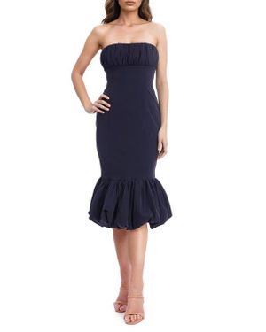Badgley Mischka Strapless Bubble Hem Cocktail Dress - Blue