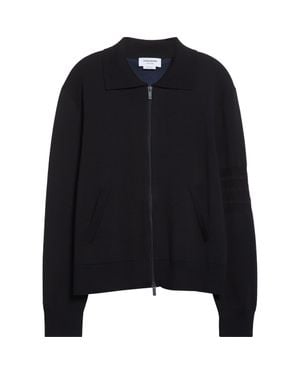 Thom Browne Double Face Zip Wool Blend Cardigan - Black