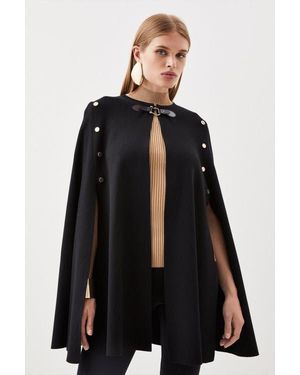 Karen Millen Popper Detail Knit Cape Coat - Black