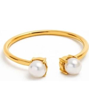 ADIBA Double Pearl 18K Plated Stainless Steel Ring - Metallic