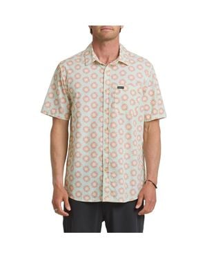 Quiksilver Ocean Mayhem Classic Sun Print Short Sleeve Cotton Button-Up Shirt - White