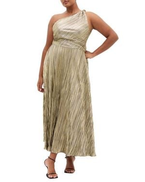 City Chic Kamila Metallic One-Shoulder Maxi Dress - Natural