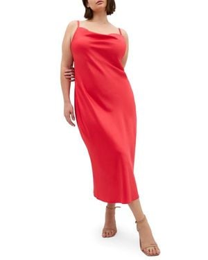 City Chic Sadie Satin Cocktail Midi Dress - Red
