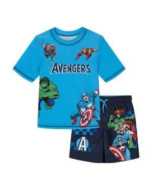 Marvel Spider- 2-Piece Rash Guard And Swim Trunks Set - Blue
