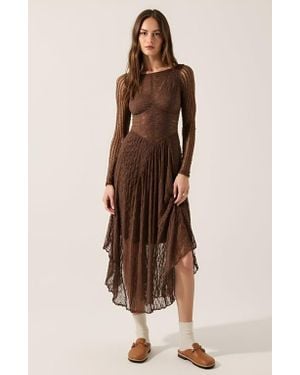 Modenaire Mixed-Lace Paneled Boat-Neck Drop-Waist Midi Dress - Natural